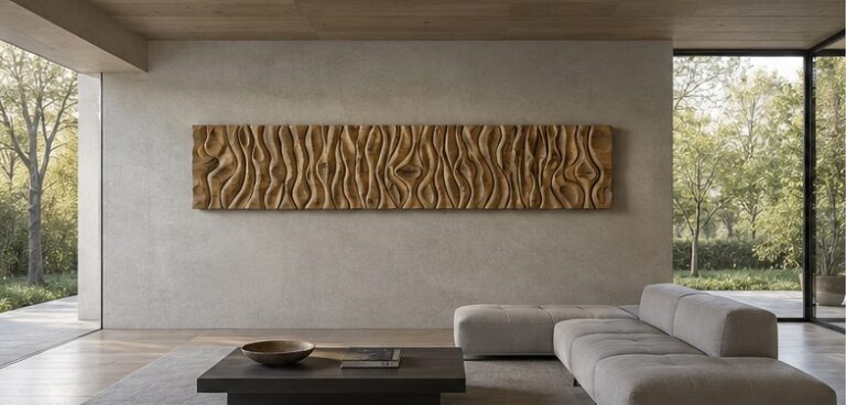 Sand, œuvre murale sculptée en chêne centenaire par Lionel Le Coq